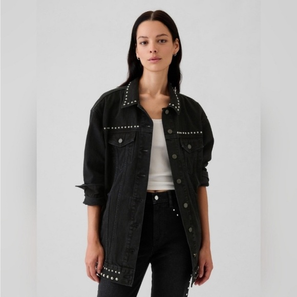 GAP Jackets & Blazers - Gap Studded oversized icon Black
Denim Jacket new moto medium jean punk biker